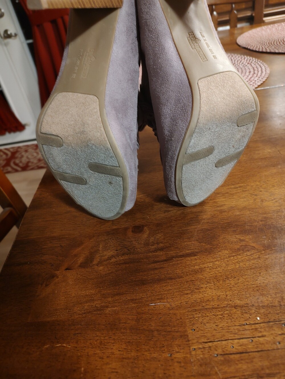 Ruffle Peep-Toe High Heels in Light Gray Suede - Picture 5 of 6